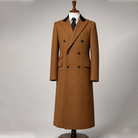 Manteau long décontracté marron pour homme sur mesure, double boutonnage, en laine et viscose de luxe, anti-plis et respirant