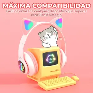 Bluetooth <b>Cat</b> <b>Ear</b> <b>Headphones</b> With LED Luminous Paw Lights, Over-<b>Ear</b> Wireless Stereo Sound, Touch Control, Type-C Charging, Pink - Product Image 5