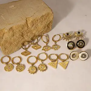 Lefeng, joyería y accesorios de moda, hebilla de oreja de acero inoxidable, pendientes geométricos de aro de aceite, joyería, pendiente de ojo de Diablo