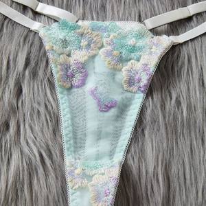 New <b>Bikini</b> Embroidered Bra Thong <b>Set</b> Breathable Mesh Sexy Lingerie Two-Piece <b>Set</b> for Women - Product Image 3