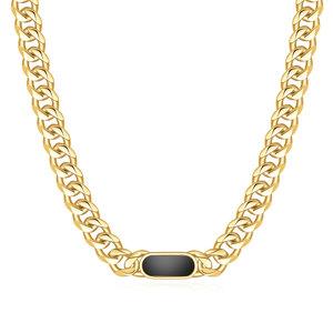 Conjunto de Collar de Cadena Cubana de 7MM, Chapado en Oro de 18K, Acero Inoxidable con Malaquita Verde, Concha Negra y Blanca, Joyería para Uso Diario y Regalo - Product Image 5
