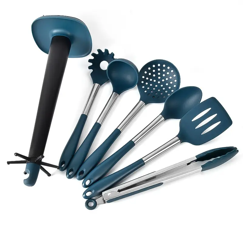 Conjunto de utensílios de cozinha em aço inoxidável com 7 peças, com espátula, colher, clipe de comida, utensílios de cozinha de silicone, ideal para cozinhar, mais vendidos