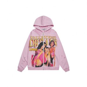 Felpa con Cappuccio di Alta Qualità in Cotone Pesante, Abbigliamento Streetwear Y2K per <span class=keywords><strong>Uomo</strong></span>, Felpa con Zip VALLEY Retro Graffiti - Product Image 5