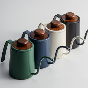 Tetera de acero inoxidable moderna de 600 ml con mango de madera ecológico y tapa, hervidor de café portátil con cuello de cisne para verter. - Product Image 1