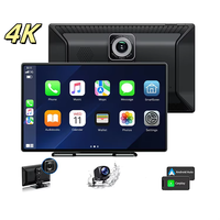 Pantalla táctil IPS portátil de 9 pulgadas Carplay Android Pantalla automática GPS Monitor de coche con parte delantera trasera 4K + 1080P 5G WiFi Control de voz