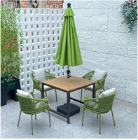 Ensemble de salle à manger de jardin en corde tressée nordique, fauteuils en alliage d'aluminium vert, table ronde, sièges rembourrés, pour extérieur, patio, villa