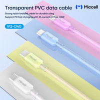 Kabel Data USB PVC Miccell OEM 60W 3A Tipe C untuk iPhone, Kabel Pengisian Cepat Berkualitas Tinggi dari Pabrik untuk Ponsel, Tablet, dan Laptop