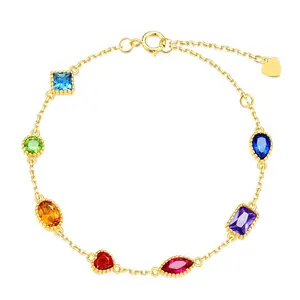 Pulseira CZ arco-íris de prata 925 moda 2024 Design clássico banhado a ouro multi cores zircão menina arco-íris banhado a ouro corrente