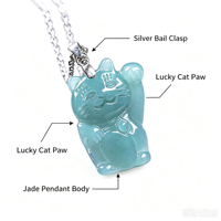 Pendentif Chat Porte-Bonheur en Jade Naturel, Charme Collier Chat Porte-Bonheur en Jadeite Birmane de Grade A pour Cadeau de Bijoux et Vente en Gros