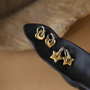Pendientes de Aro de Acero Inoxidable Chapados en Oro de 18K, Estilo Vintage, Diseño de Estrella Gruesa, Doble Uso, Forma de Corazón para Aniversario de Mujer - Product Image 3