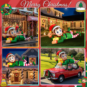 Décoration de Noël extérieure, géant elfe gonflable de Noël avec boîte cadeau, éclairage LED, décoration de jardin gonflable pour fête de Noël - Product Image 6