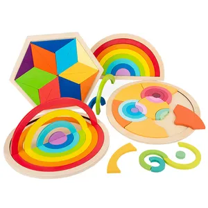 Оптовые продажи блоки 10000 штук-Креативные Детские разноцветные радужные строительные блоки Juguete, многоугольные деревянные пазлы для раннего развития, танграмма, игрушка «сделай сам»