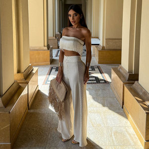 Completo TW Pantaloni a Gamba <span class=keywords><strong>Larga</strong></span> a Vita Alta con Nappe in Tinta Unita Novità 2025 Abbigliamento Donna in Pizzo Costume da Bagno Due Pezzi da Spiaggia Personalizzato - Product Image 2