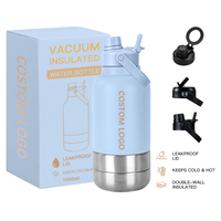 Bouteille d'eau pour chien en acier inoxydable à double paroi isolée sous vide de 32 oz avec 2 bols amovibles pour la randonnée en plein air, le camping et les voyages
