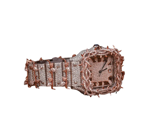 Reloj de Lujo de Moda, Oro Rosa, Corte Redondo, Moissanita, Esfera Romana con Pavé Completo, Correa de Cuero Amarillo, Diseño Personalizado, Reloj para Fiestas - Product Image 2