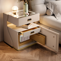 Vente en gros de table de chevet intelligente moderne, multifonctionnelle, avec charge sans fil, verrouillage par empreinte digitale, lumière LED Bluetooth, rangement 1/3