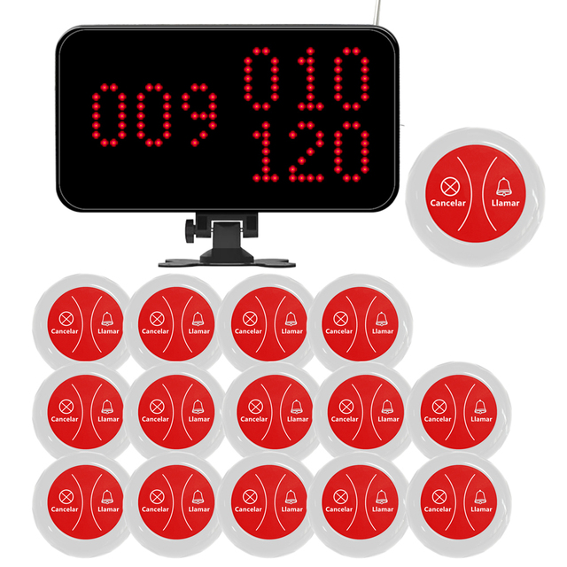 Spanish Kit Wireless Waterproof Waiter Call System 1 Receptor 15pcs Call Button Bar Restaurant Store Pager Call Server System