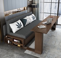 Sofá Cama Modular de Madera Maciza con Tapicería de Tela, Diseño Plegable Multifuncional Moderno para Salas de Estar de Departamentos Pequeños