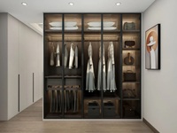 Armoire en verre de luxe sur mesure, système de rangement moderne avec portes vitrées pour buanderie, chambre d'hôtel, chambre à coucher, meuble de chambre, armoire à tiroirs en bois