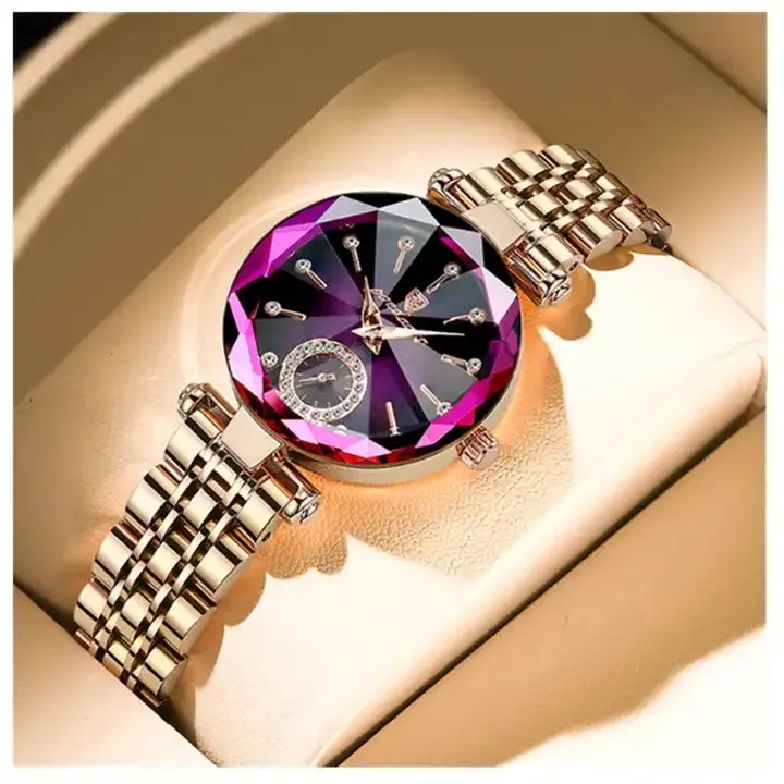 POEDAGAR Watch For Women Luxury Shining Diamond Design Quartz Watches Fashion Purple Pearl Dial Rose Gold Band Ladies Watches