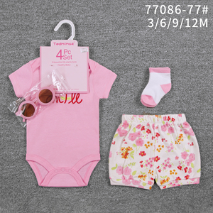 Conjunto <span class=keywords><strong>de</strong></span> Ropa <span class=keywords><strong>de</strong></span> Verano para Bebé <span class=keywords><strong>de</strong></span> 4 Piezas, 0-12 Meses, Estilo Europeo Americano, Bodys <span class=keywords><strong>de</strong></span> Algodón, Pantalones Cortos, Gafas <span class=keywords><strong>de</strong></span> Sol, Calcetines, Estampado Animal/Floral - Product Image 1