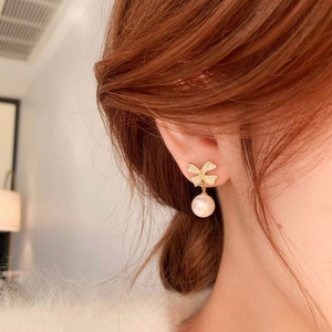 S925 Silver DIY Pearl Accessories 10-13mm Round <b>Beads</b> Ear Nails & Empty Bracket <b>Butterfly</b> Knot Earrings 21207 - Product Image 3