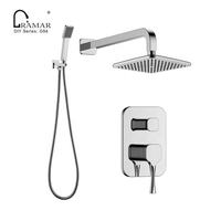 Système de robinetterie de douche et bain encastré en laiton à poignée unique, avec douches pluie et à main, cartouche céramique, finition chrome poli, pour usage hôtelier