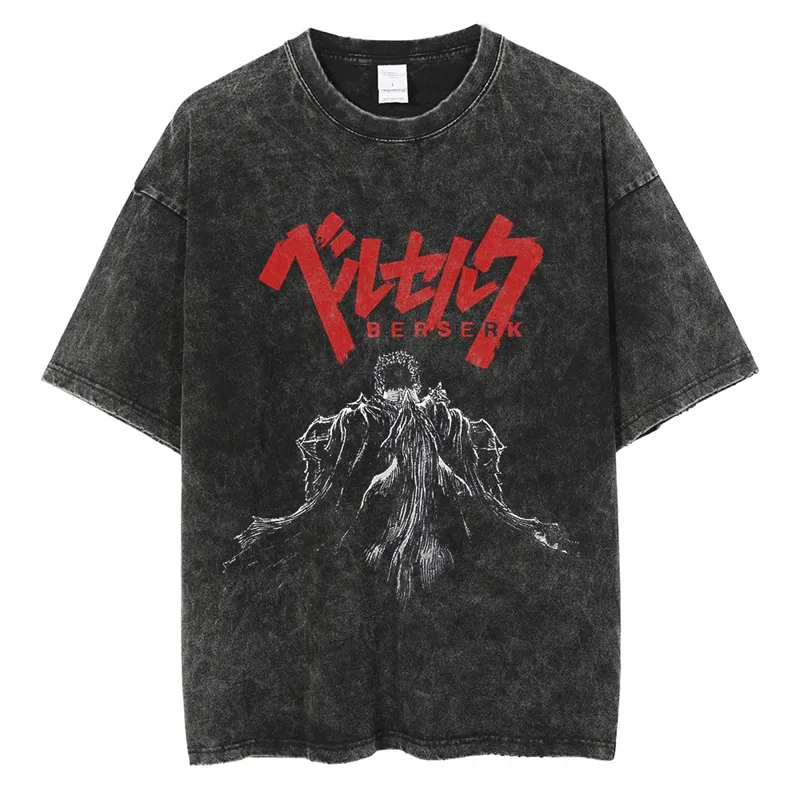 T-Shirts Hersteller China Custom ized Heavy Cotton Acid Wash Vintage Grafik Anime T-Shirt Männer