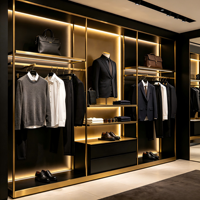 Étagère de présentation pour vêtements pour hommes - Vitrine en acier inoxydable et en verre avec éclairage LED, taille et couleur personnalisables