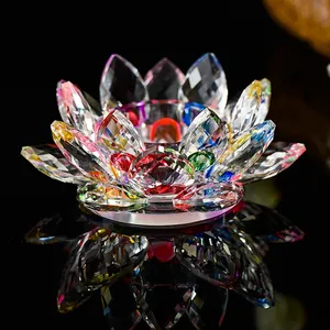 Onur kristal ev dekorasyon 7 renk çay ışık budist şamdan cam kristal Lotus çiçeği mumluk