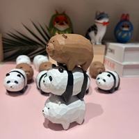 Trois sculptures en bois de tilleul d'ours nus, trois petits ours (Panda, Ours polaire, Ours brun), cadeau fait main, ornement de bureau mignon