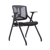 Chaise de bureau exécutive moderne en tissu maillé avec roulettes, tablette d'écriture, design pliable, siège confortable, fonction pivotante, pieds en métal