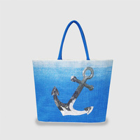 Nuevo diseño personalizado azul lentejuelas ancla playa vacaciones yute arpillera bolso de mano ISO abaca Lino arpillera bolsas de tela