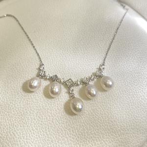 สร้อยคอไข่มุกน้ำจืดทรงข้าวเปลือกธรรมชาติ ประดับพู่เงินแท้ S925 ฝังเพชรซิรคอน สำหรับใส่ที่ไหปลาร้า - Product Image 2