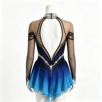 Robe de patinage artistique à col halter dégradé bleu violet, costume en maille à manches longues et strass pour femmes et filles, compétition et spectacle sur glace