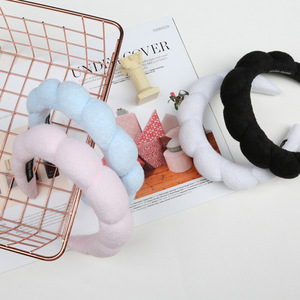 Bandeau torsadé en éponge, style couronne haute, en velours éponge, accessoire capillaire pour maquillage, usage quotidien, couleur unie, motif géométrique - Product Image 1