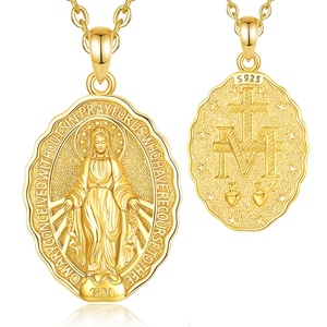 Joyería Católica Espiritual al <span class=keywords><strong>por</strong></span> Mayor, Medalla Religiosa, Amuleto de <span class=keywords><strong>Plata</strong></span> de Ley 925, Chapado en Oro de 18K, Colgante de la Virgen María para Mujer - Product Image 1
