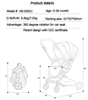 Poussette de voyage pour bébé légère 0-3 ans pliable Rotation à 360 degrés EN1888 un bouton pliant 0-3 ans fournitures pour bébé