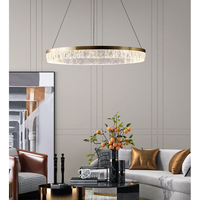 Lampe suspendue longue en cristal moderne de luxe finition or en aluminium et résine LED pour villa et hôtel, lumière blanc chaud, garantie 2 ans