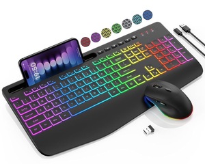 Combo de Teclado y Ratón Inalámbrico USB 2.4G Ergonómico y Silencioso de 106 Teclas <span class=keywords><strong>con</strong></span> Retroiluminación RGB, Botones Multimedia Recargables y Soporte para Teléfono/Tablet - Product Image 6