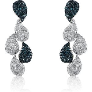 Teardrop <b>Dangle</b> <b>Earrings</b> 2.65 Cttw Round Cut White & Blue <b>Diamonds</b> 925 Sterling Silver Women's Wedding Jewelry - Product Image 1