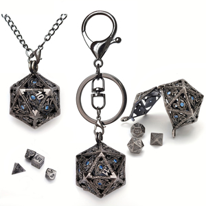 תיבת מתכת d20 קריאייטיב + 7pcs מתכת dnd קוביות שרשרת סט משחק לוח נייד מיני ערכת קיט תכשיטים אופנה צד - Product Image 2