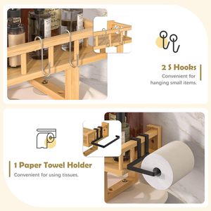 Étagère de rangement en bois massif rectangulaire autoportante pour salle de bain avec porte-papier toilette - Product Image 3