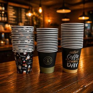 แก้วกาแฟกระดาษพร้อมฝาปิด แบบใช้แล้วทิ้ง ขนาด 6oz 7oz 8oz 12oz 16oz 24oz 32oz กระดาษคราฟท์สีขาว ปรับแต่งสีสันได้ - Product Image 2