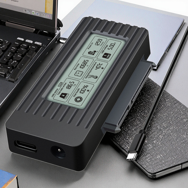 External Hard Drive Converter 2.5/3.5 Inch SATA USB C Cable Adapter Digital LCD Screen SSD/HDD Type C Hard Disk Plastic