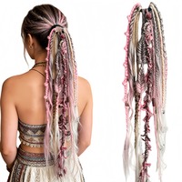 Nouvel Arrivage – Extension de queue de cheval tressée bohème de 24 pouces avec élastique, postiche synthétique tressé à la main style Viking avec perles pour femme
