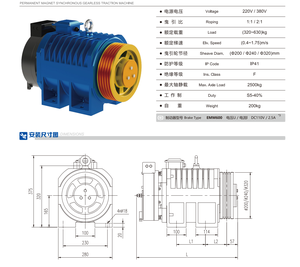 기어리스 트랙션 머신 MONA200 드라이브 모던 호텔 엘리베이터 모터 영구 자석 동기 예비 부품 - Product Image 6