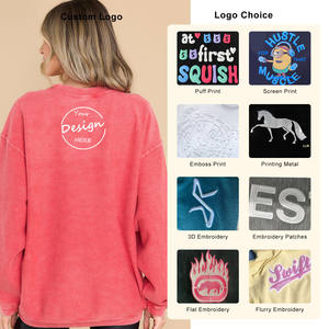 Sweat-shirt à cordon personnalisé pour femmes luxe 400 GSM velours côtelé poids lourd chaud décontracté broderie Logo haut à col rond - Product Image 2