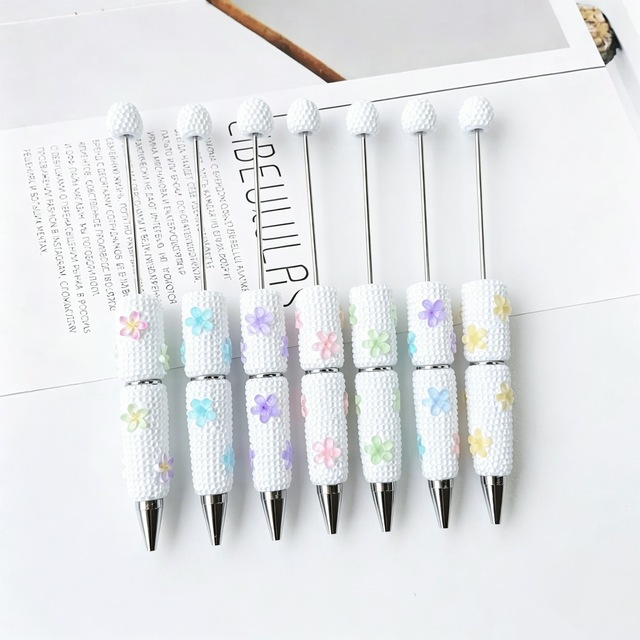 New Floral Fully Diamond Beaded Pen Multi-Color Hand Crafted White Ballpoint Pen for DIY Lovers