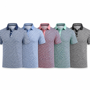 Custom 3D Cube Pattern Golf Polo <b>Shirt</b> Mens <b>Geometric</b> Print Performance Moisture Wicking Stretch OEM ODM Private Label - Product Image 2